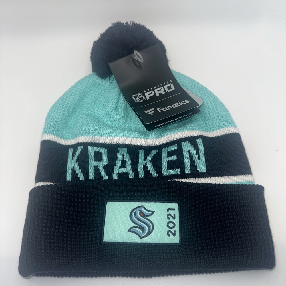 NHL Fanatics Seattle Kraken 2021 Inaugural Season Acrylic Pom Beanie